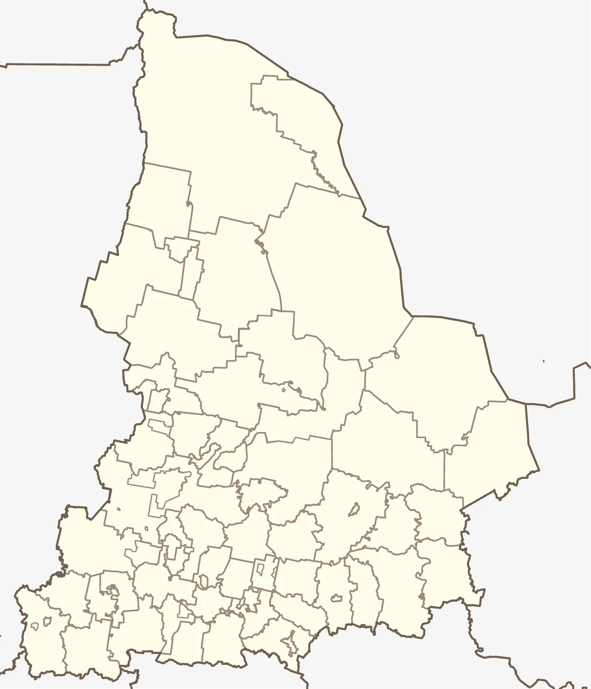 Mapa obwodu swierdlowskiego w polnocnym Uralu z zaznaczonym rejonem tragedii