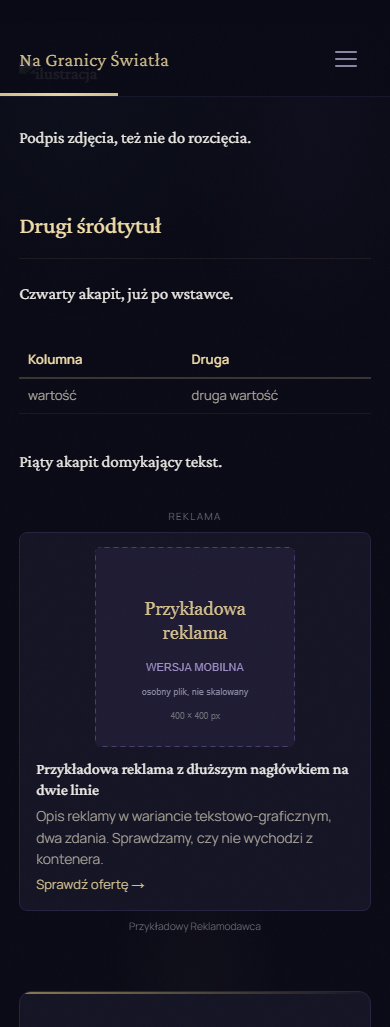 Reklama pod artykułem, widok na telefonie