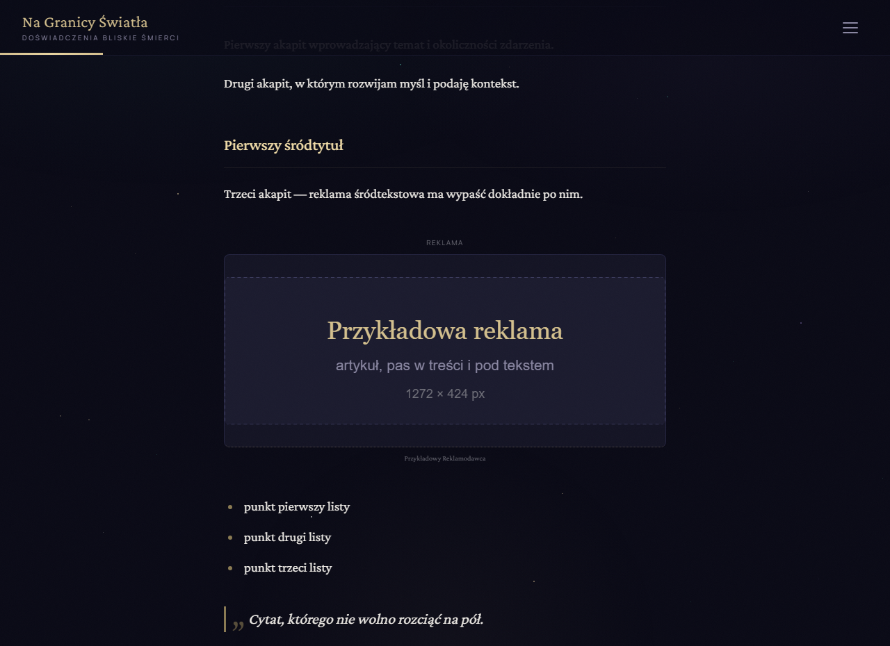 Reklama śródtekstowa w artykule, widok na komputerze