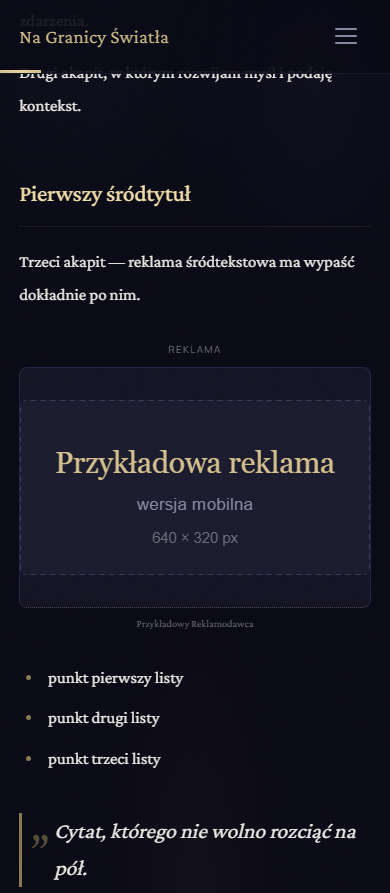 Reklama śródtekstowa w artykule, widok na telefonie