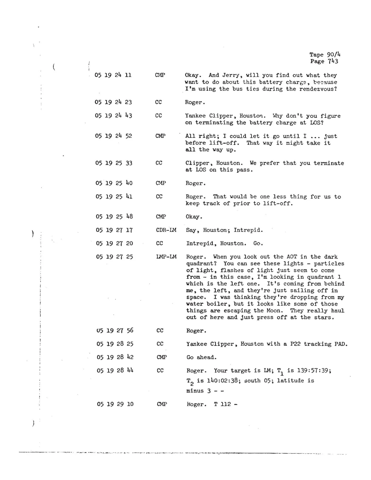 Transkrypcja Apollo 12 - strona 743: Alan Bean obserwuje cząstki światła