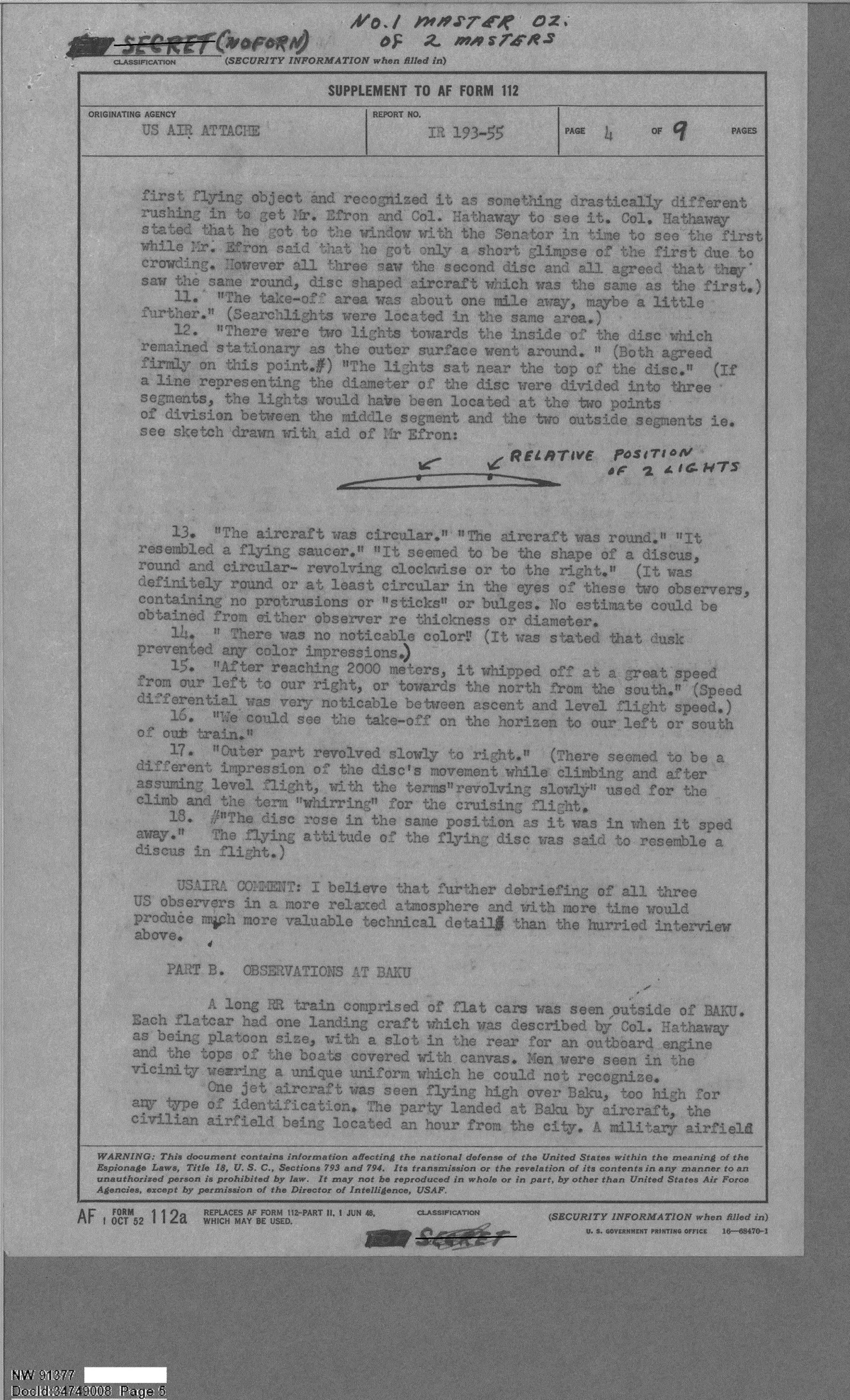 Opis obiektu jako srebrzyste” i resembled a flying saucer 90% - Azerbejdżan 1955