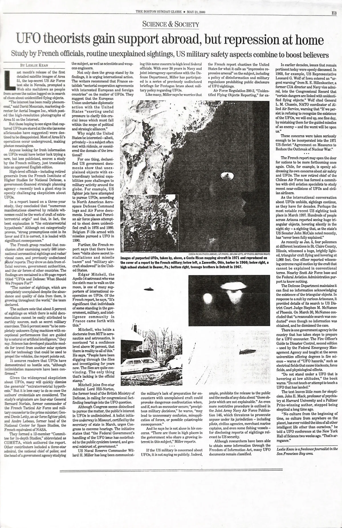 Artykuł Boston Globe o UFO - Leslie Kean, maj 2000