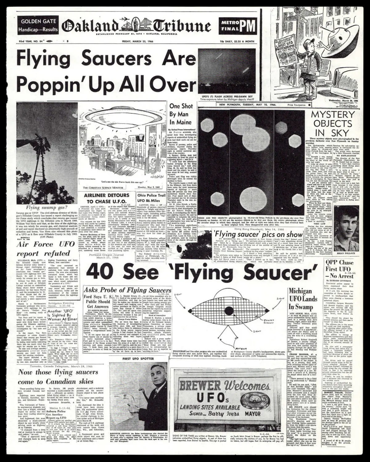 Oakland Tribune - Flying Saucers Are Poppin Up All Over - strona z 1966 z akt FBI