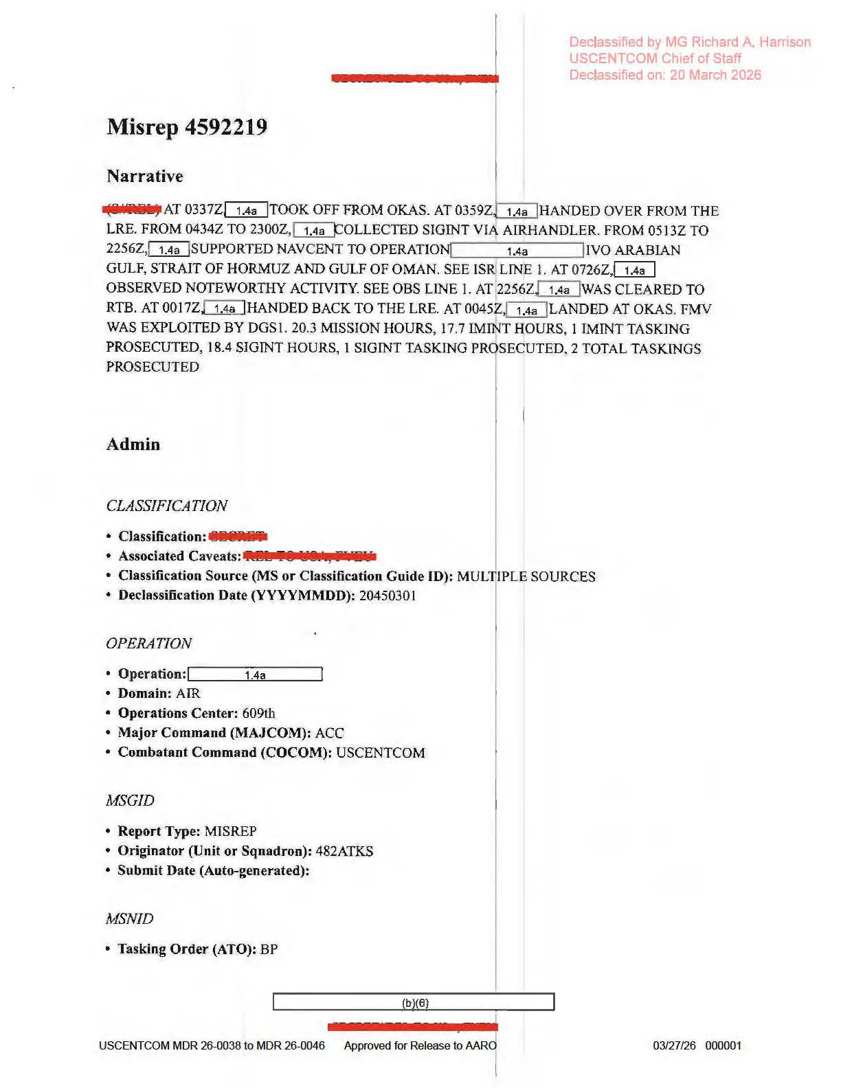 Raport MISREP D60 - narracja z misji nad Zatoką Perską, sierpień 2020