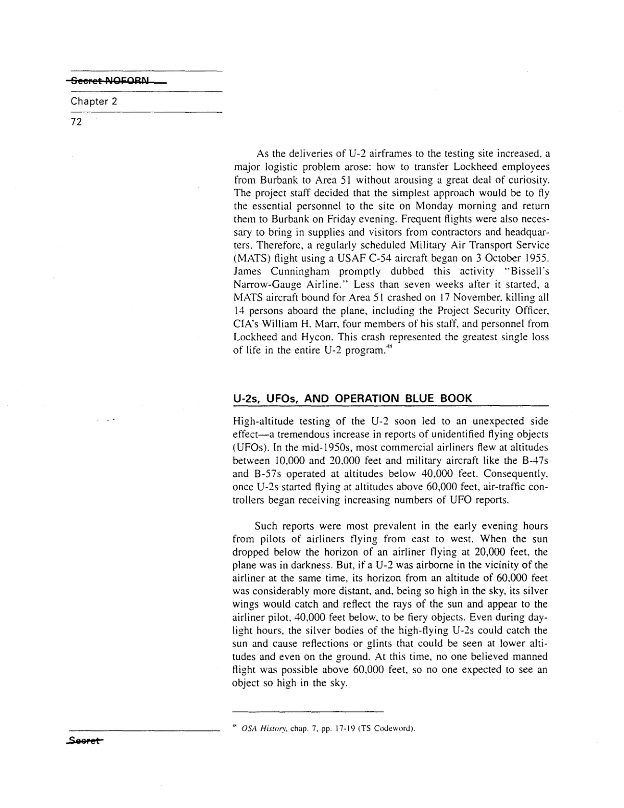 Strona 72 monografii CIA z sekcją U-2s, UFOs, and Operation Blue Book