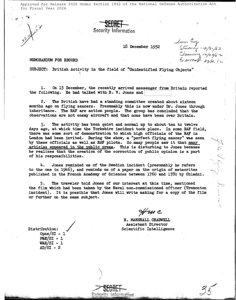 CIA - brytyjska aktywność w dziedzinie UFO (1952)