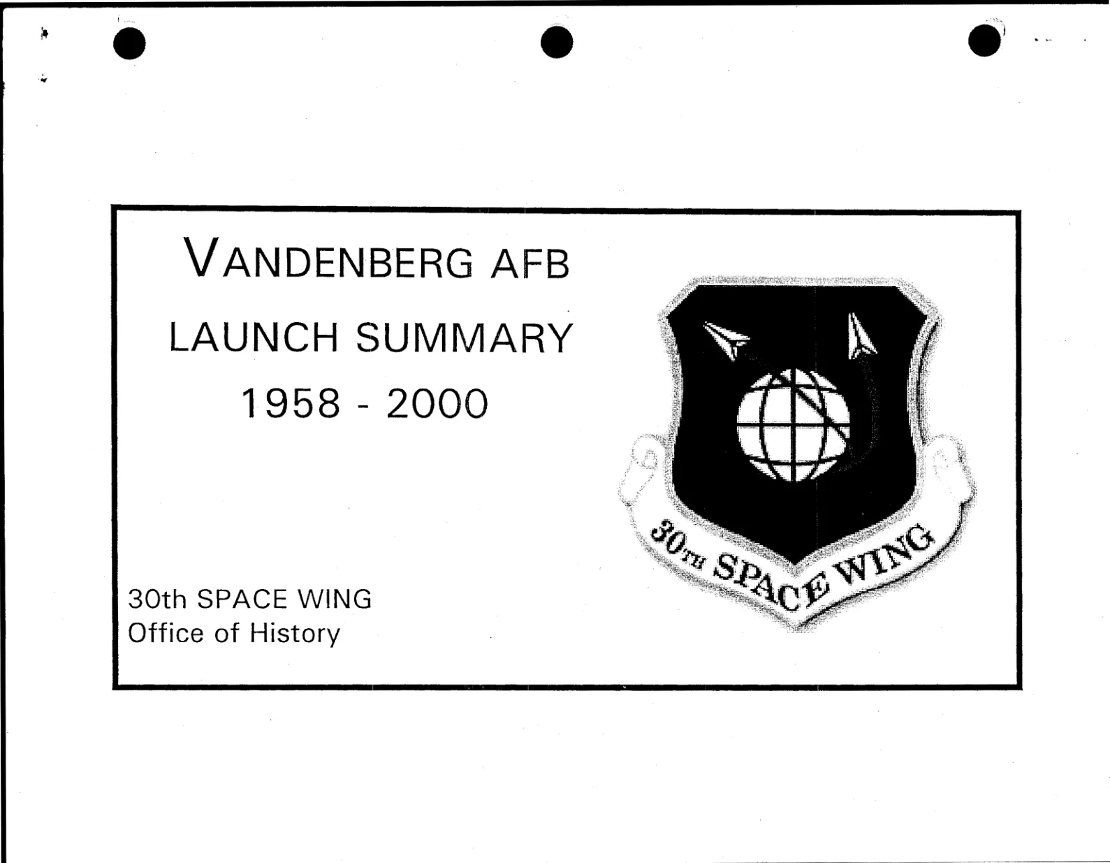 Okładka rejestru startów Vandenberg AFB 1958-2000